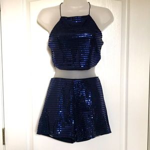 Paperoc 2 Piece Glittery Stretchy Short Pants & Bra Top Size M